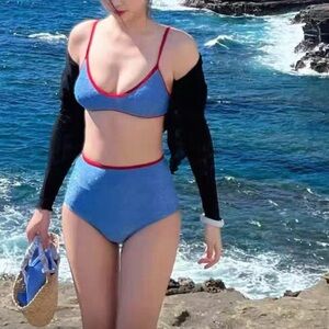 NWT AprilPoolDay Daisies Two Lurex set Blue Two-Piece High-Waist Bikini